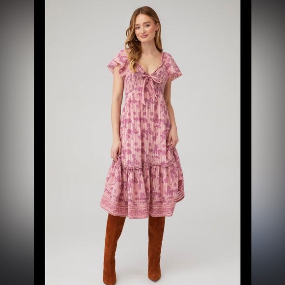 Cleobella Ashlyn pink Floral Midi Dress size XS - Picture 3 of 8